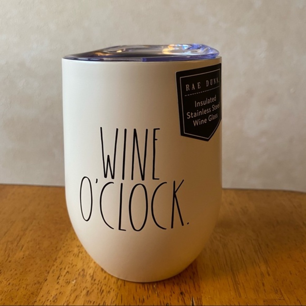 Rae Dunn WINE O'CLOCK Insulated Stainless Steel Wine Glass NWT